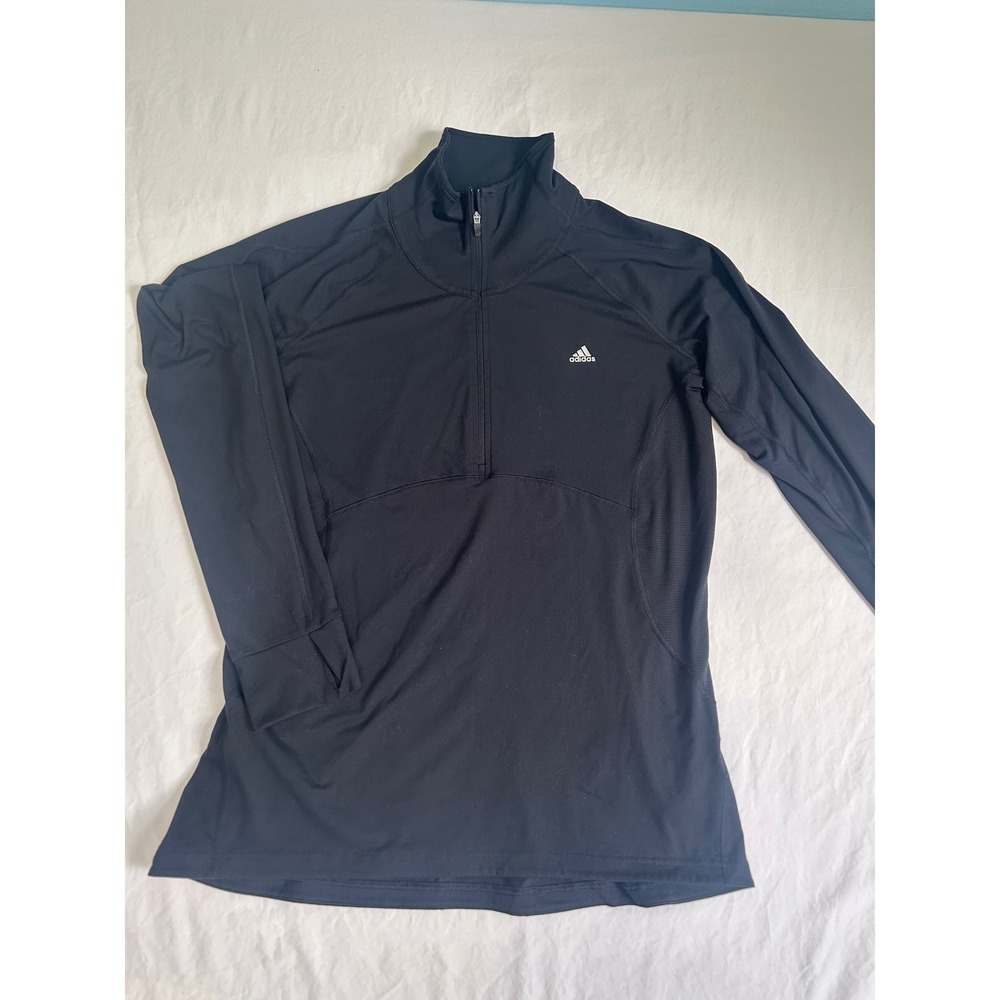 Adidas Climalite Womens XL Black Quarter Zip Long Sleeve Pullover Thumbholes